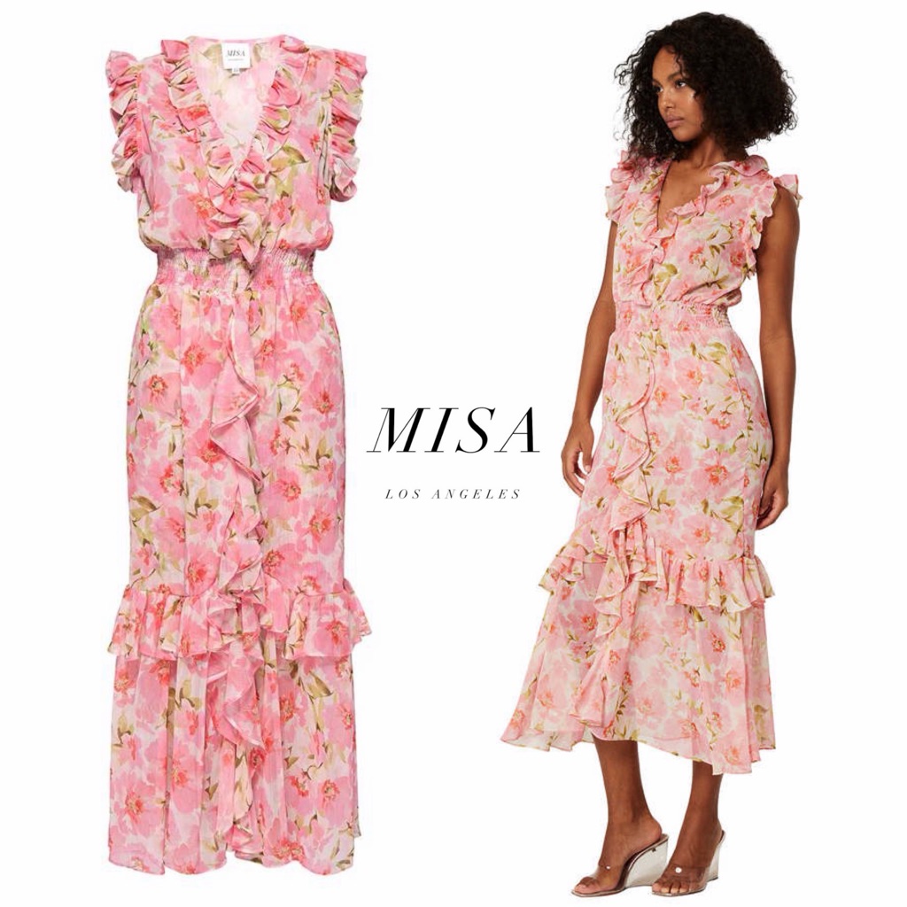 Nwt - Misa Los Angeles Kidada Midi Dress In Blushing Flora (Xs)